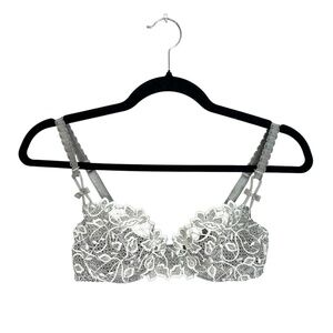 Barbara Paris grey white embroidered lace underwire bra 34 B